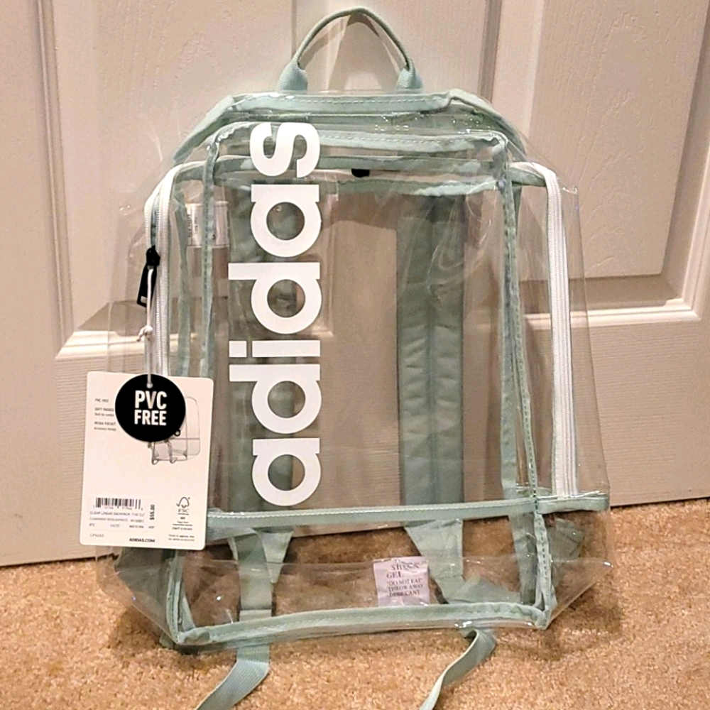 Adidas clear linear transparent backpack green